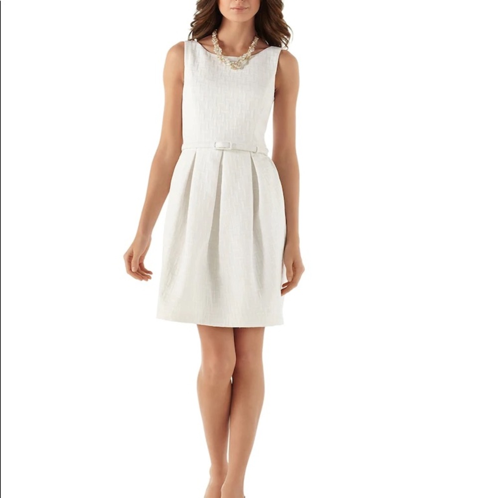 WHBM GEO TEXTURED TULIP-SKIRT DRESS